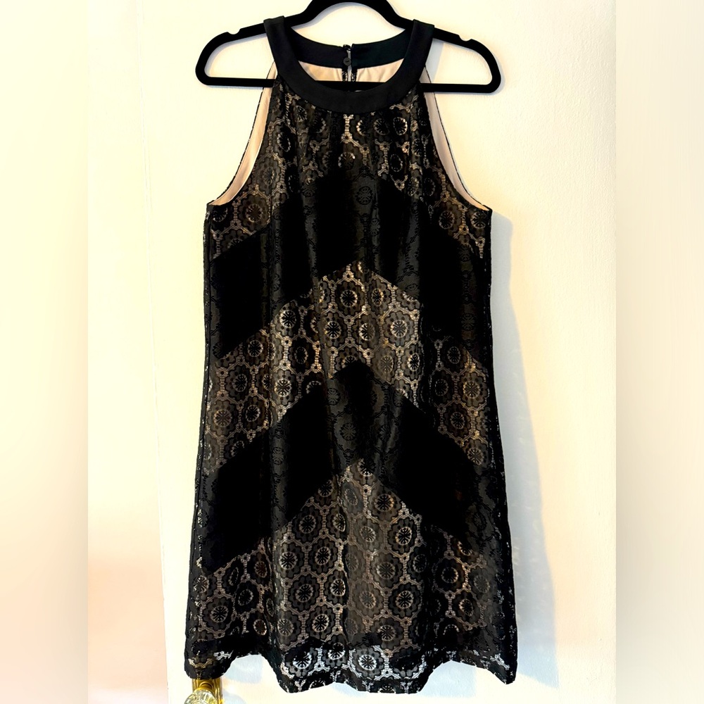 LONDON TIMES Black Trapeze Halter Shift Dress (Size 12)